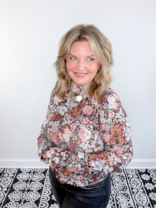 Floral Edge Mesh Blouse