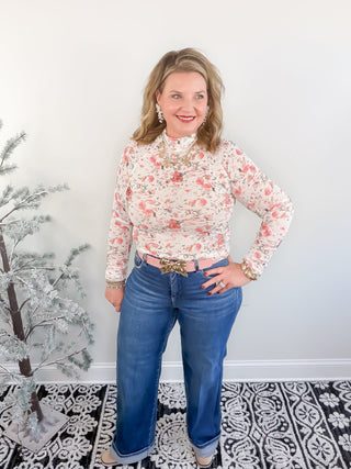 Floral Edge Mesh Blouse | Pink