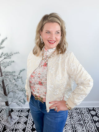 Floral Edge Mesh Blouse | Pink