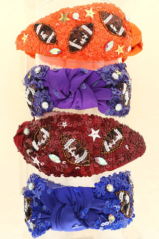Football Top Knotted Jeweled Beaded Headband