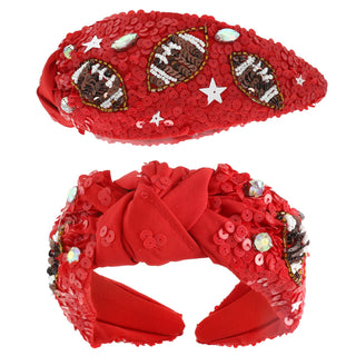 Football Top Knotted Jeweled Beaded Headband