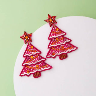 Fuschia Christmas Tree Earrings