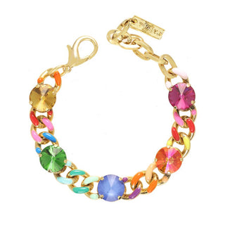 Multicolored gemstone bracelet with gold chain 