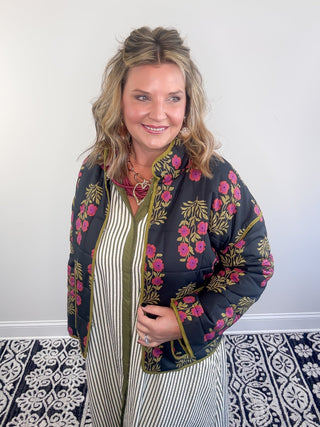black floral quilted jacket