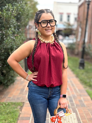 Gathered Girl Top | Crimson