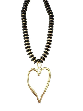 black and gold beaded heart necklace