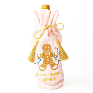 Gingerbread Embroidered Pink Wine Bag
