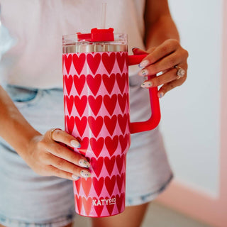 Girly Red Hearts Valentine's Tumbler with Handle