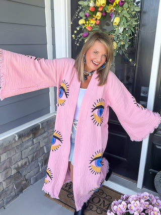 pink evil eye robe kimono