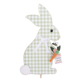 Green gingham bunny with a carrot and flowers topper