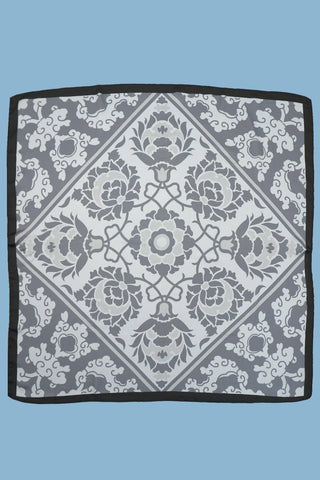 Grey Vintage Floral Print Silky Bandana Scarf
