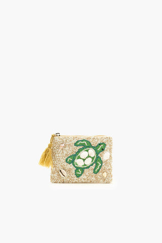 Beaded pouch with turtle design and tassel.