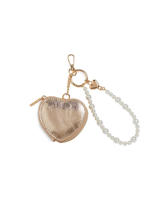 Heart-shaped bag charm/keychain with pearl chain 