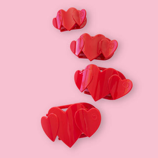 Heart to Heart Flat Hair Clips in red