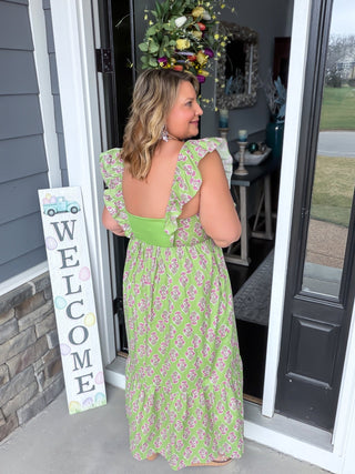 Heirloom Garden Botanical Ruffle Midi Dress