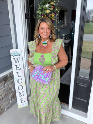 Heirloom Garden Botanical Ruffle Midi Dress