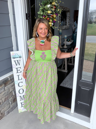 Heirloom Garden Botanical Ruffle Midi Dress