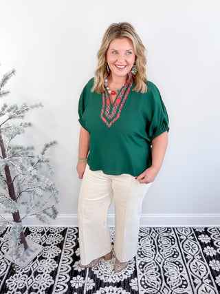 Holiday Contrast Blouse | Green