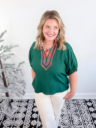 Holiday Contrast Blouse | Green