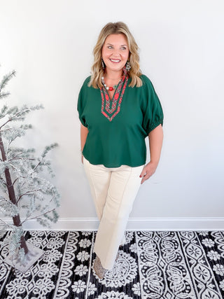 Holiday Contrast Blouse | Green