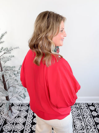 Holiday Contrast Blouse | Red