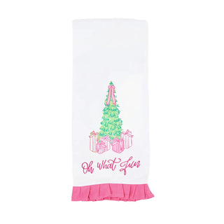 Decorative towel with Christmas tree and presents design.