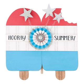 Decorative sign topper shaped like a popsicle with 'Hooray Summer!".