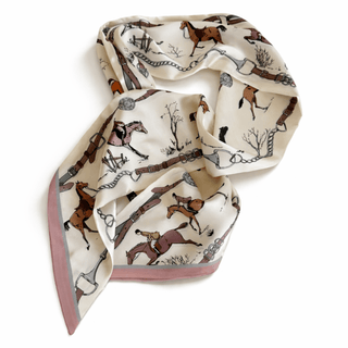 Scarf with horse and equestrian pattern.