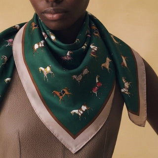 Horse Print Satin Square Scarf | Classic Preppy