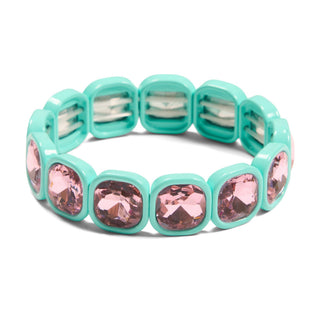 Turquoise stretch bracelet with pink gemstones.