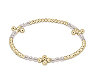 Signature Cross Gold Bliss pattern 2.5mm Bead Bracelet - Pearl