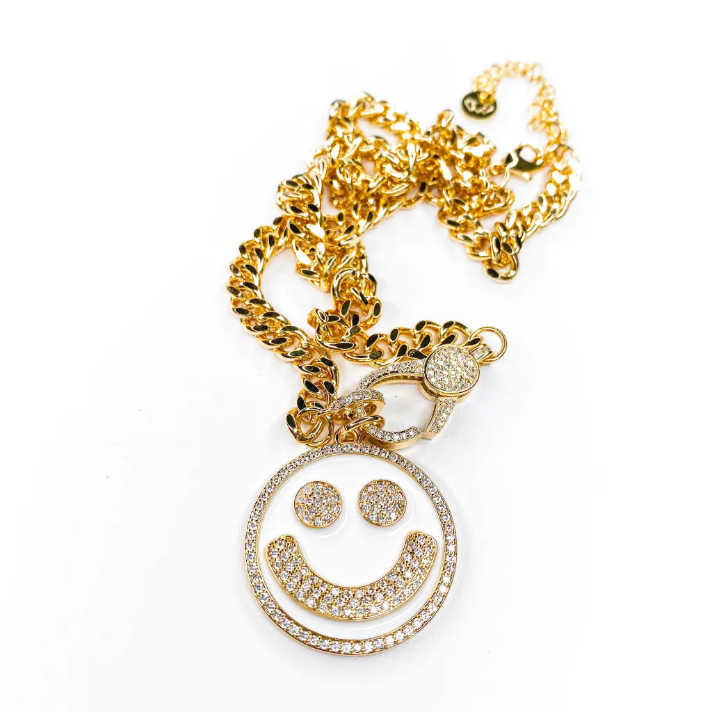 White Pave Happy Face Necklace