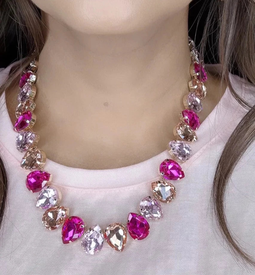 Drop Crystal Pink Radiance Necklace