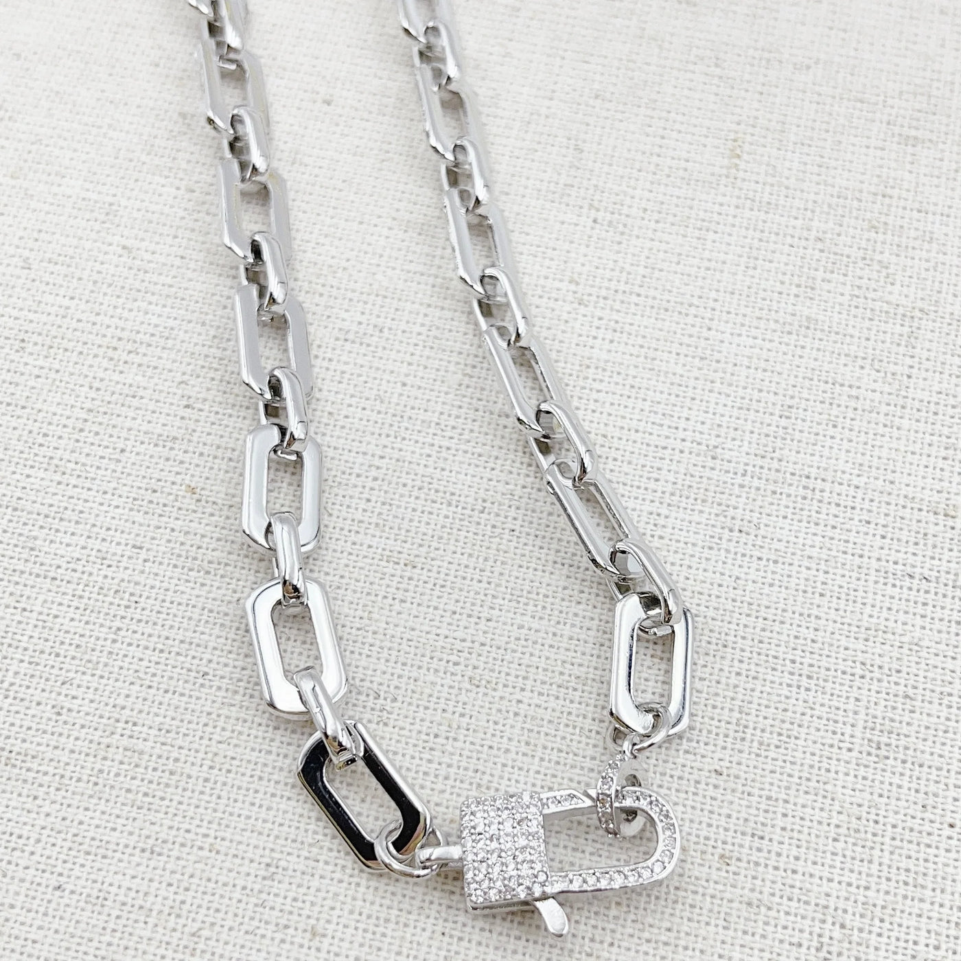 Pave Lock Chain - Silver