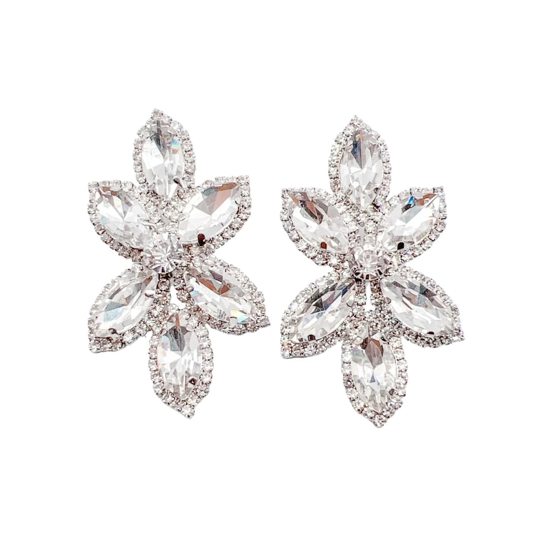 Glenda Glam Crystal Earrings Silver