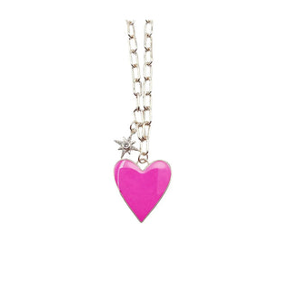 "Treasure Jewels" Charmer Heart/Star Necklace - Hot Pink