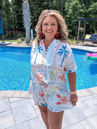 tropical print shirt and short set