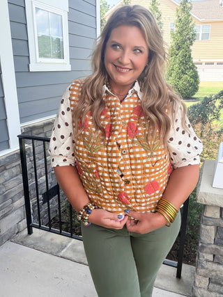 ivy jane floral embroidered checkered vest