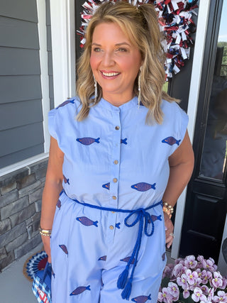 Ivy Jane | Coastal Fish Embroidered Wide-Leg Jumpsuit
