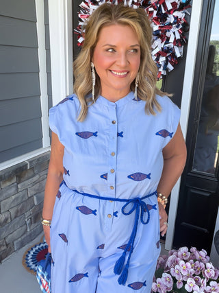 Ivy Jane | Coastal Fish Embroidered Wide-Leg Jumpsuit