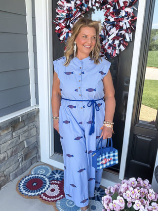 Ivy Jane | Coastal Fish Embroidered Wide-Leg Jumpsuit