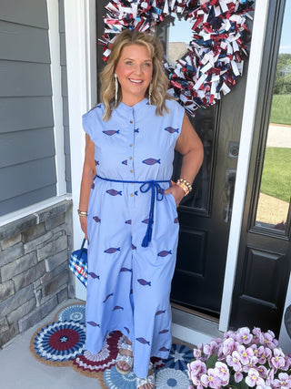 Ivy Jane | Coastal Fish Embroidered Wide-Leg Jumpsuit
