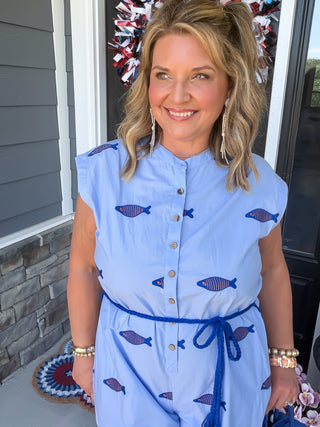 Ivy Jane | Coastal Fish Embroidered Wide-Leg Jumpsuit