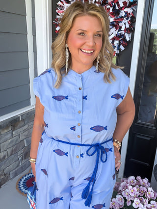 Ivy Jane | Coastal Fish Embroidered Wide-Leg Jumpsuit