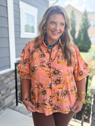 ivy jane orange and brown floral blouse