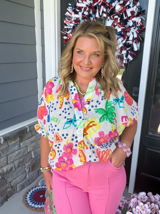 Ivy Jane | Vibrant Abstract Print Popover Dolman Blouse
