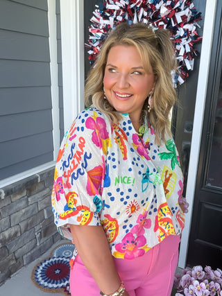 Ivy Jane | Vibrant Abstract Print Popover Dolman Blouse