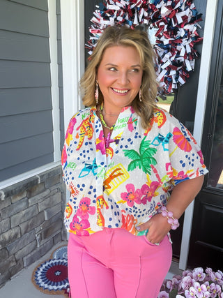 Ivy Jane | Vibrant Abstract Print Popover Dolman Blouse