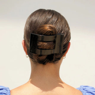 Jet Black Large Flat Rectangle Hair Clip