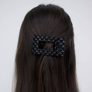 Jet Black Quilted Small Flat Rectangle Hair Clip